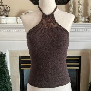 Soft sweater like material halter top/with sequence detail/braided tie